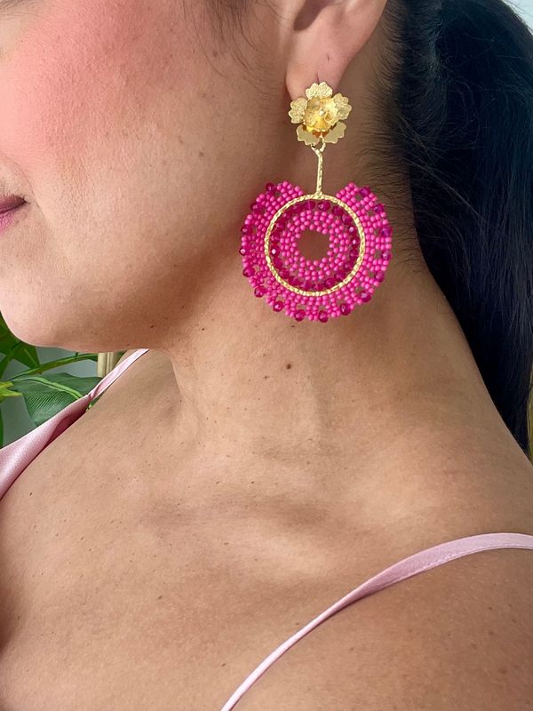 Fushia Earrings With Bangle Set