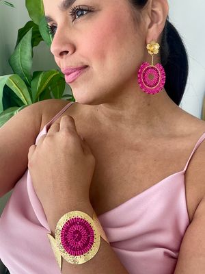Fushia Earrings With Bangle Set