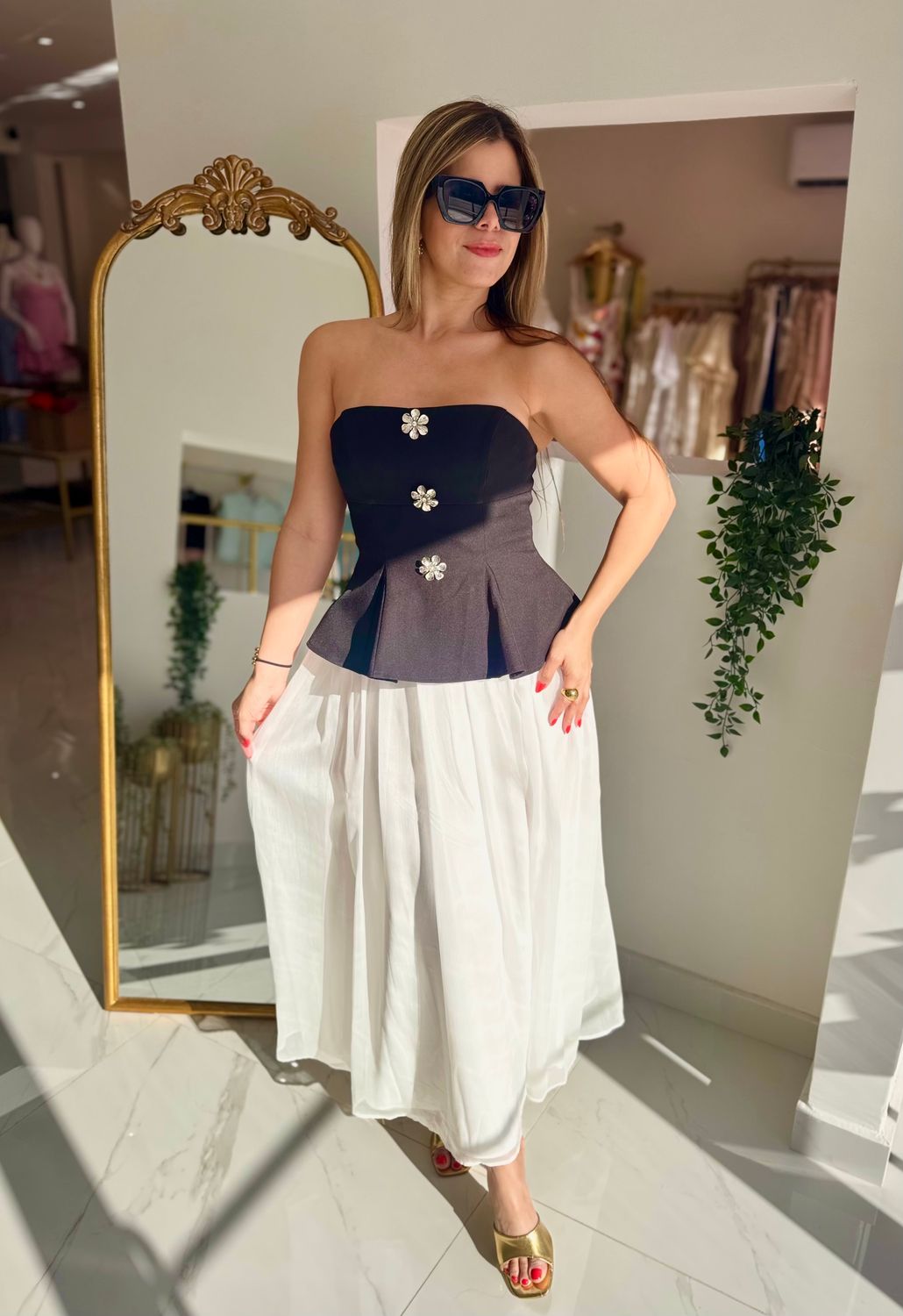 Black &amp; White Coquette Midi Dress