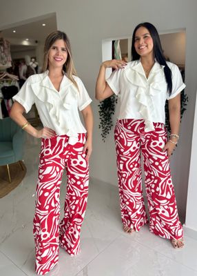 Red Printed Exclusive Pant Set