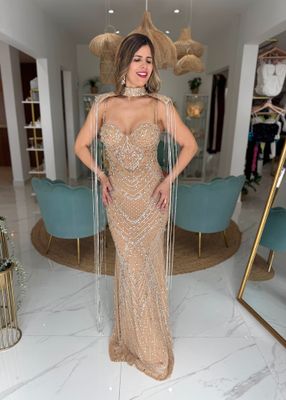 Nude With Rhinestones Formal Dress