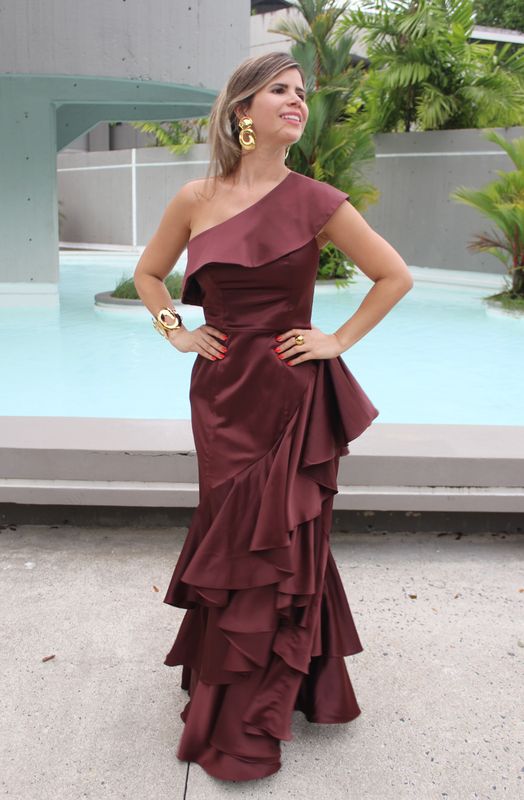 Reddish Brown One Shoulder Formal Exclusive Dress