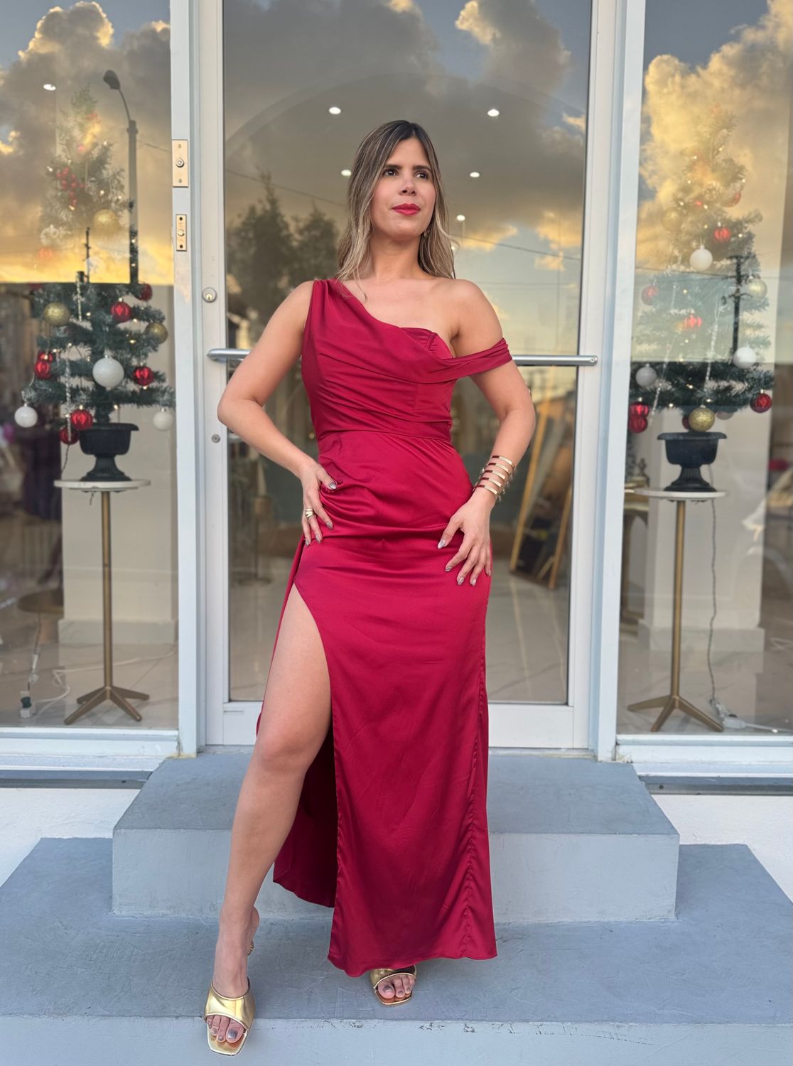 Red Cocktail Satín Dress
