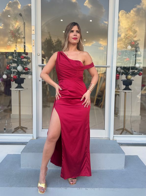 Red Cocktail Satín Dress