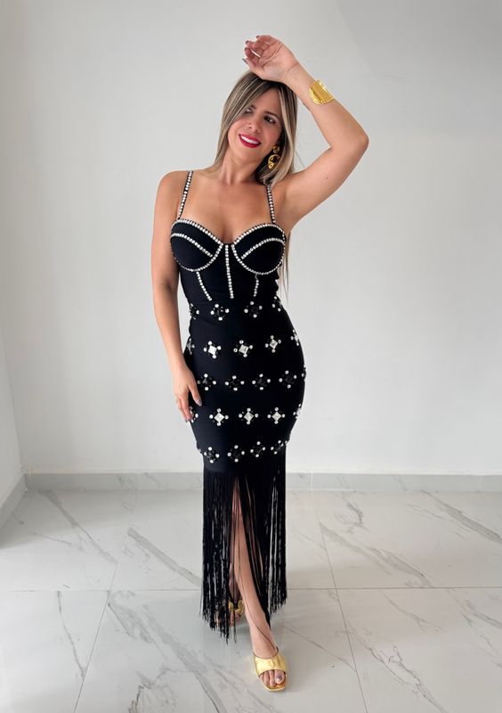 Black With Rhinestones &amp; Bangs Dress