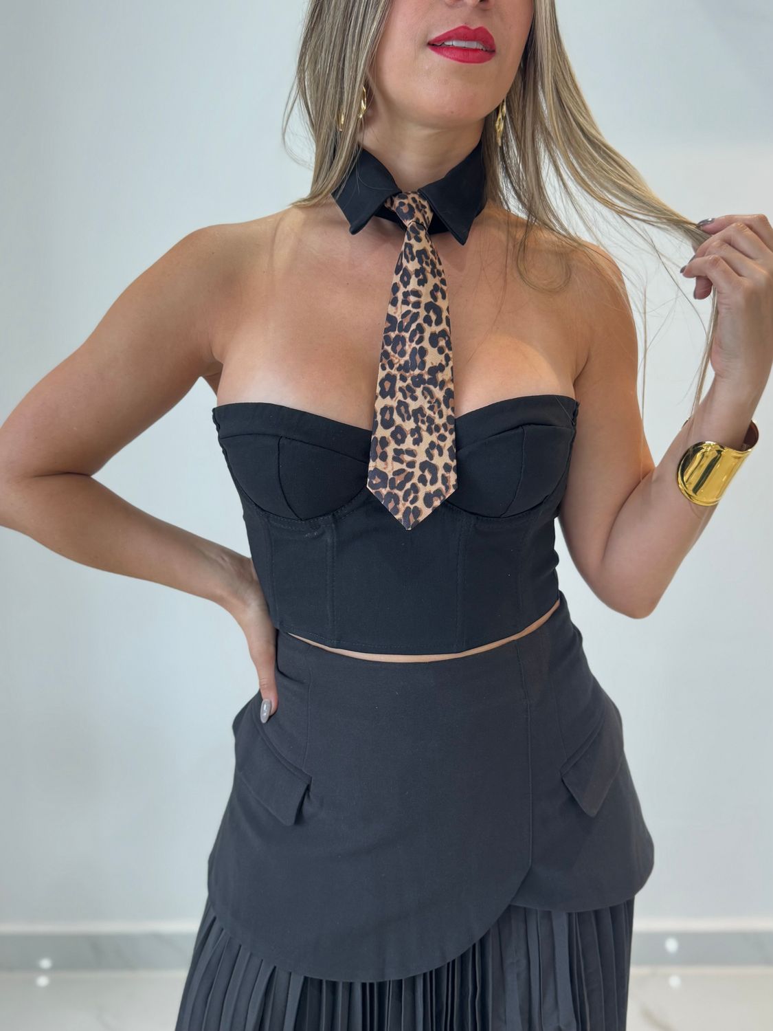 Black Bustier With Necktie