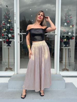 Metallic Gold Pleated Pant