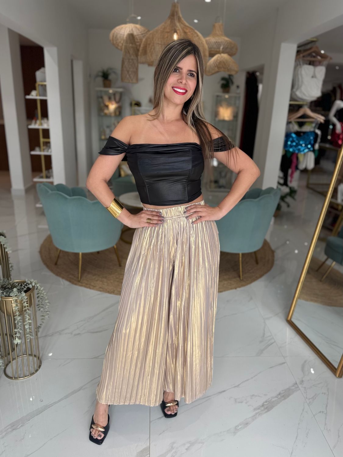 Metallic Gold Pleated Pant