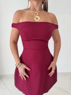 Burgundy Off Shoulder Short Dress