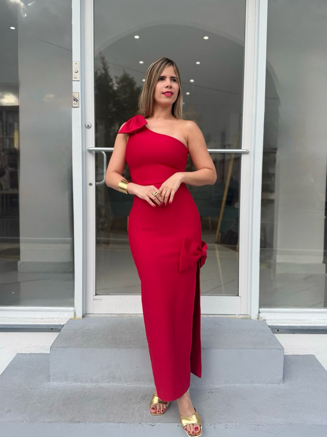 Red Classy One Shoulder Cocktail Dress