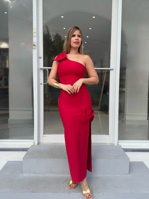 Red Classy One Shoulder Cocktail Dress