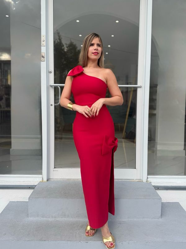 Red Classy One Shoulder Cocktail Dress