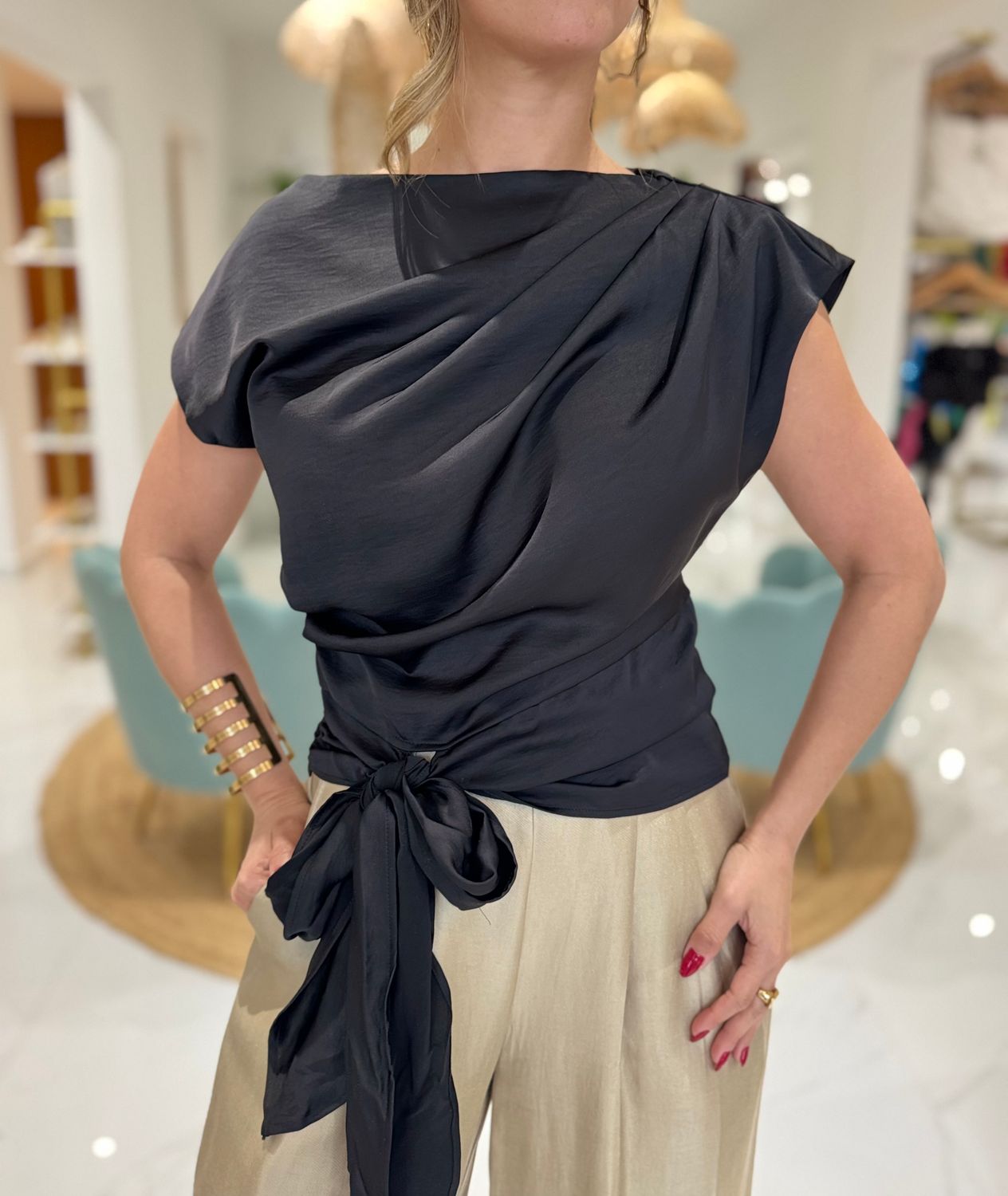 Black Satin Blouse
