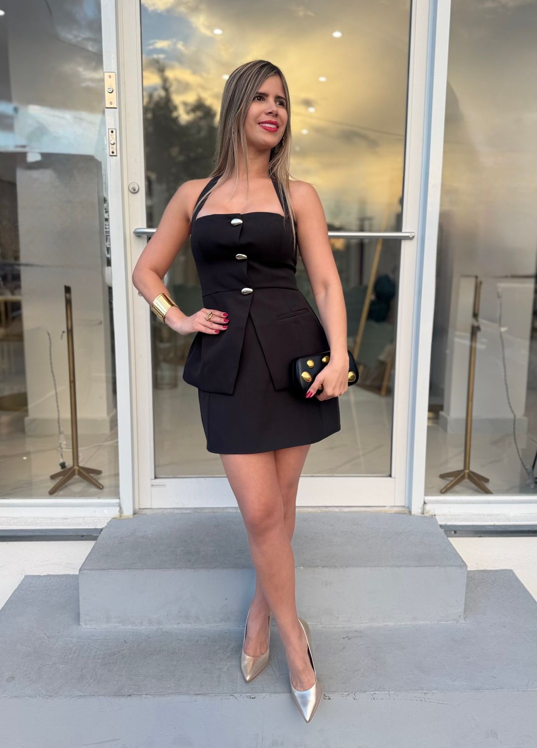 Black Vest Skirt Set