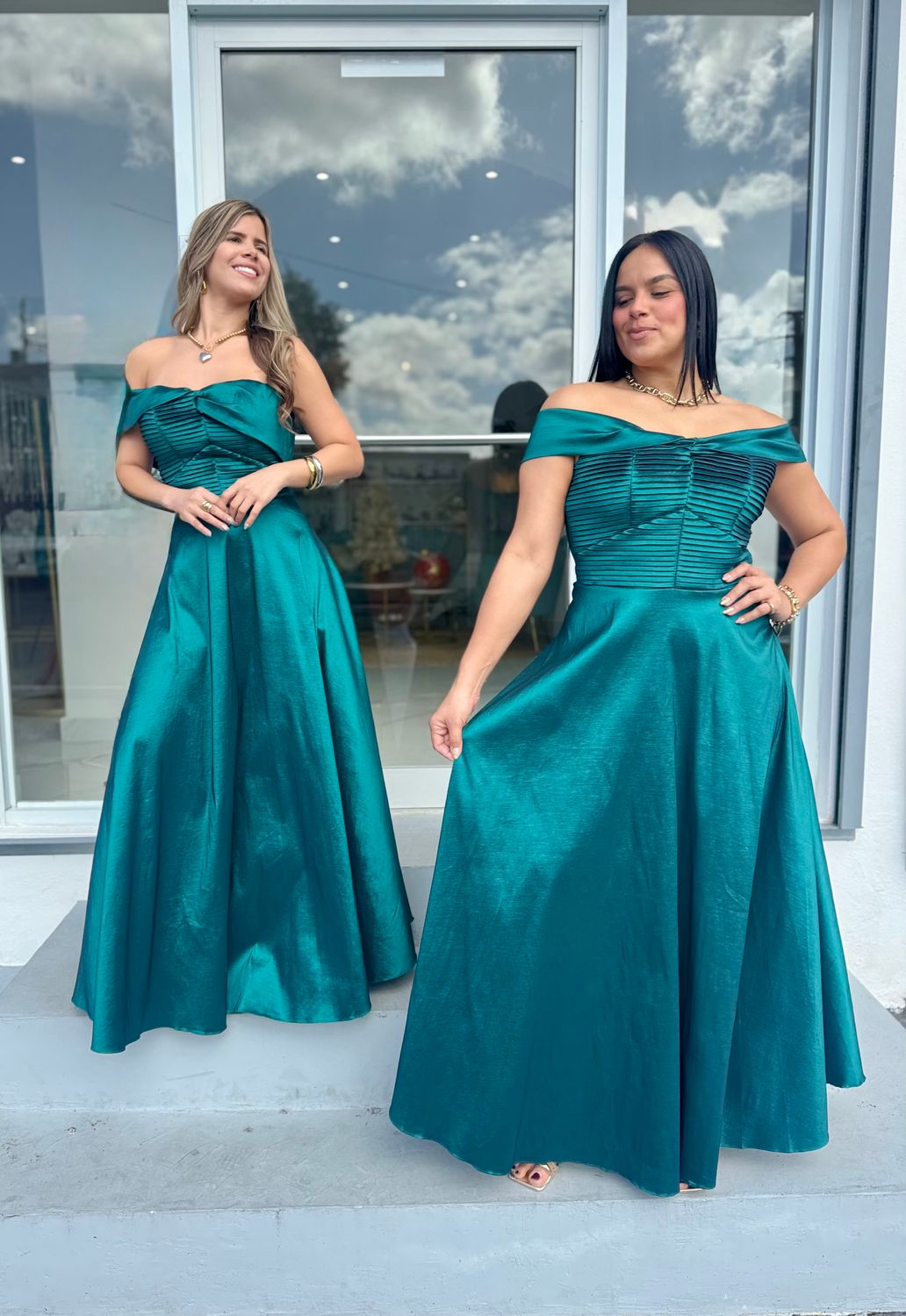 Teal Off Shoulder Exclusive Formal Dress