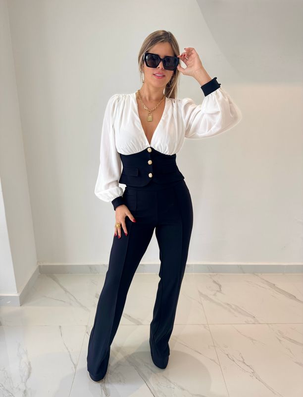 Black &amp; White Pant Set