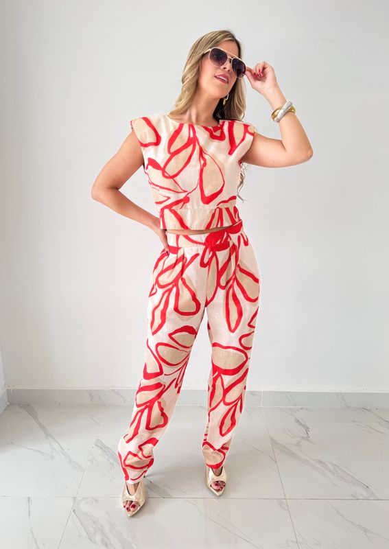 Orange Printed Casual Set Nostrum Brand