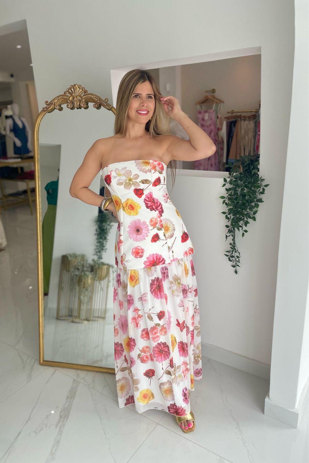 Flowers Strapless Maxi Dress