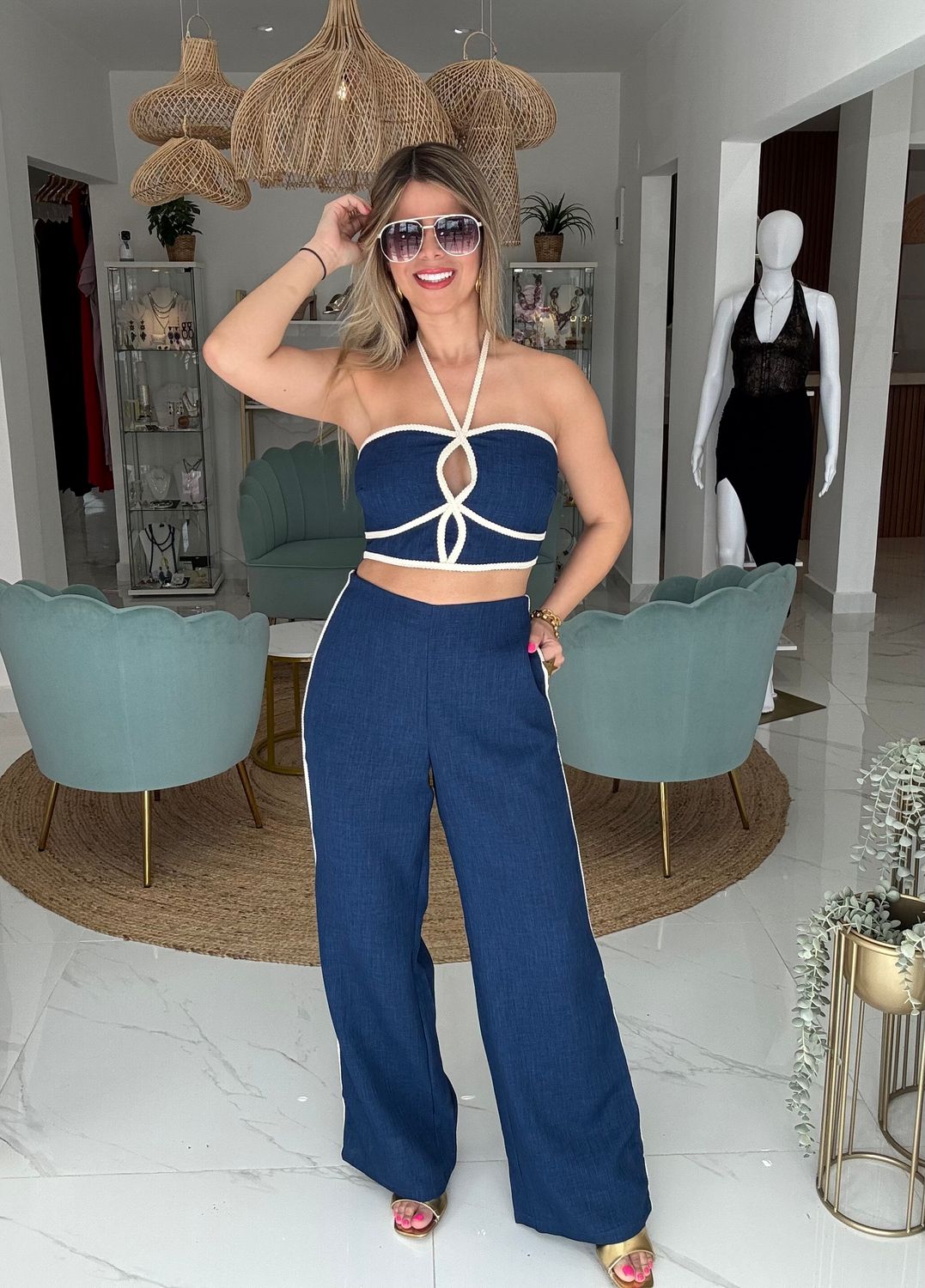 Navy Blue Casual Pant Set