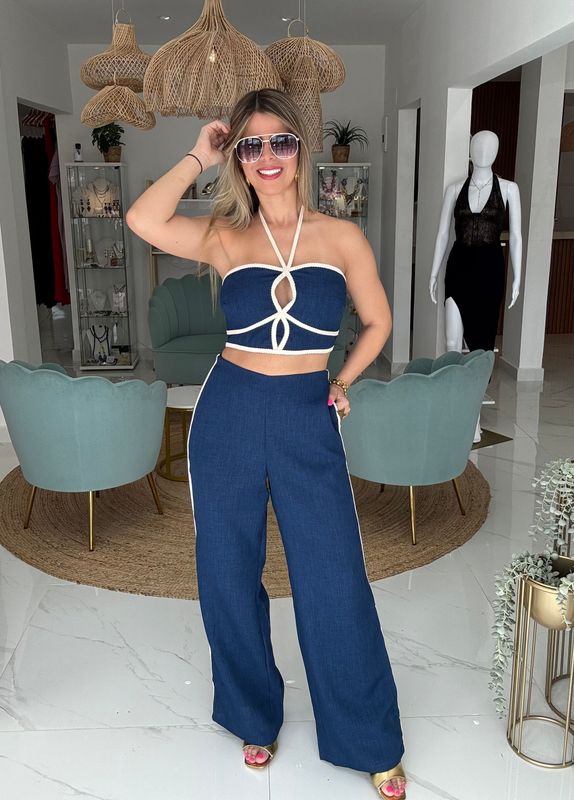 Navy Blue Casual Pant Set