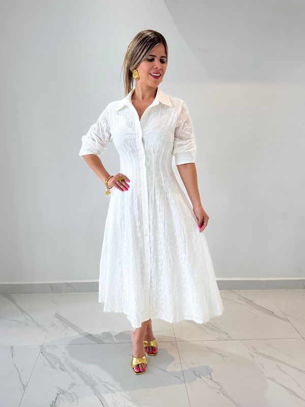 White Elegant Broderie Dress