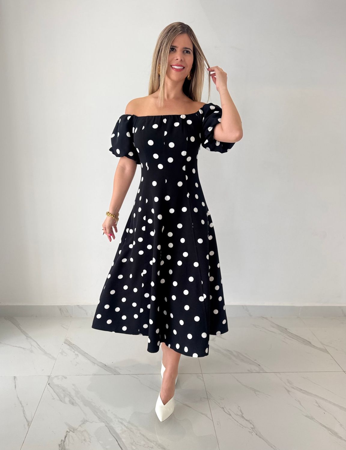 Black Polka Dots Midi Dress