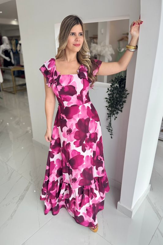Magenta Printed Exclusive Maxi Dress