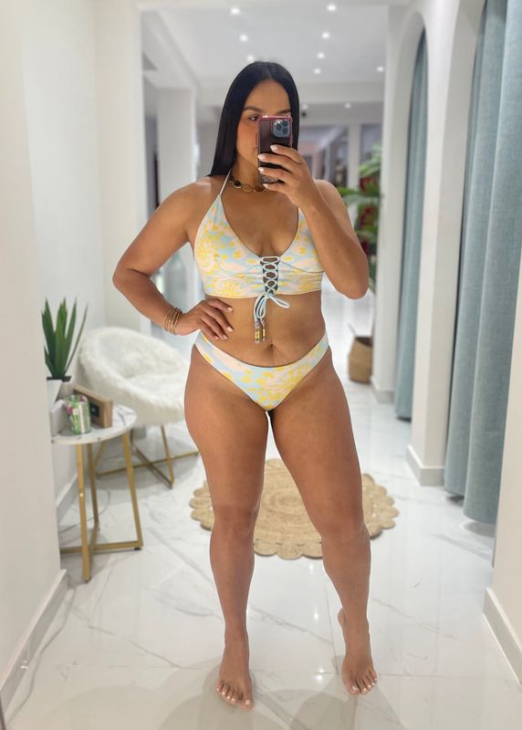 Light Blue &amp; Yellow Printed Bikini
