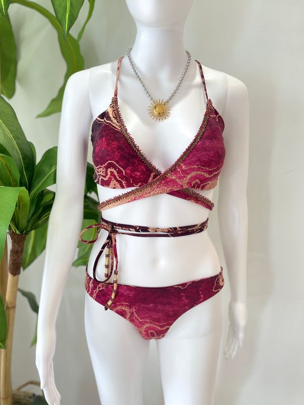 Burgundy Printed Bikini