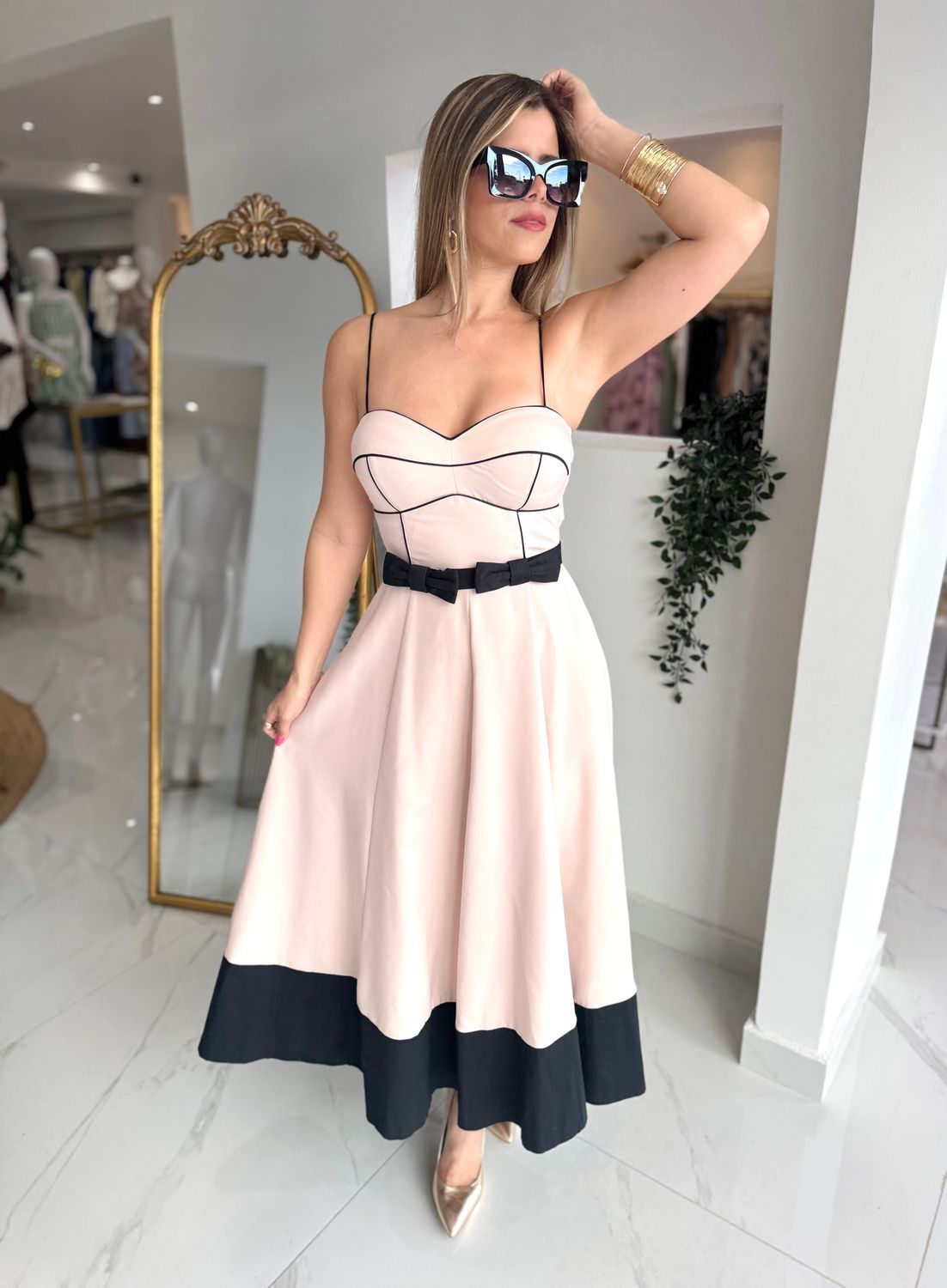 Nude &amp; Black Classy Premium Collection Midi Dress