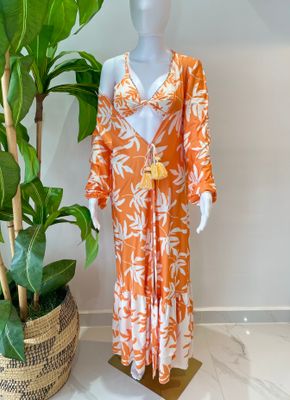 Orange Tropi Printed Cardigan