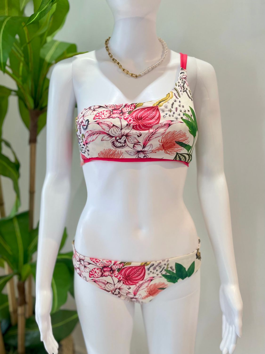 One Shoulder Tropical Bikini