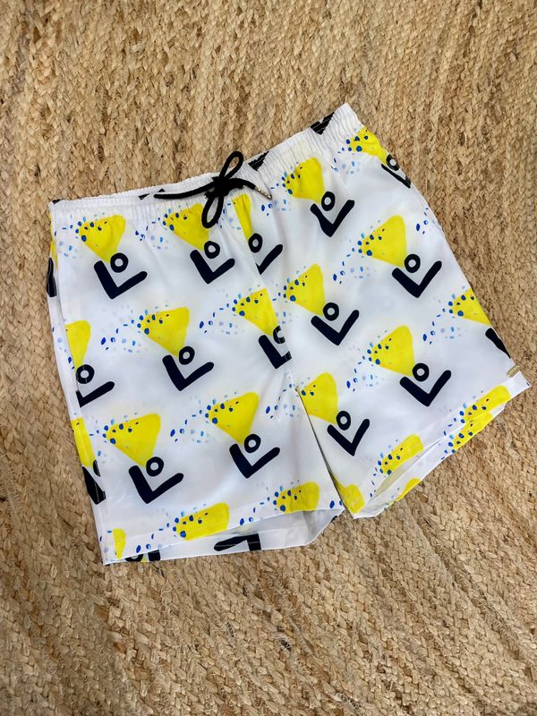 White &amp; Yellow Matching Boy Swimsuit