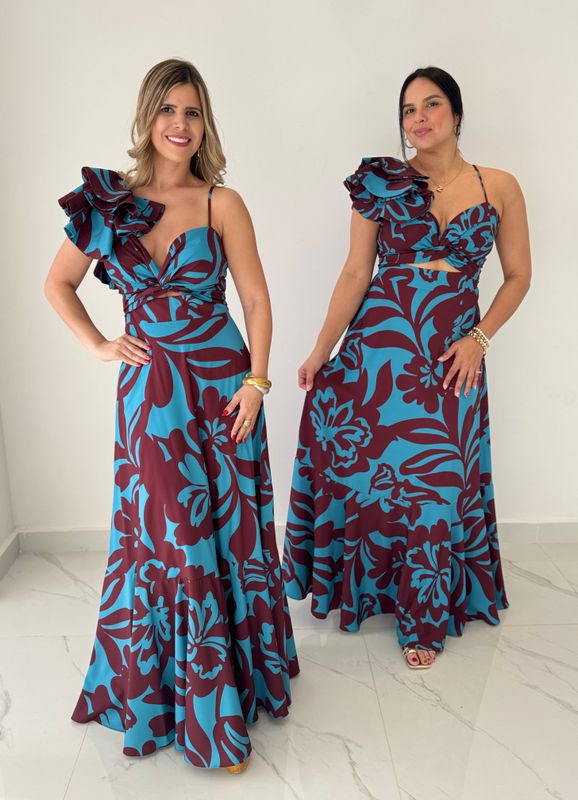 Venecia Blue &amp; Wine Exclusive Maxi Dress