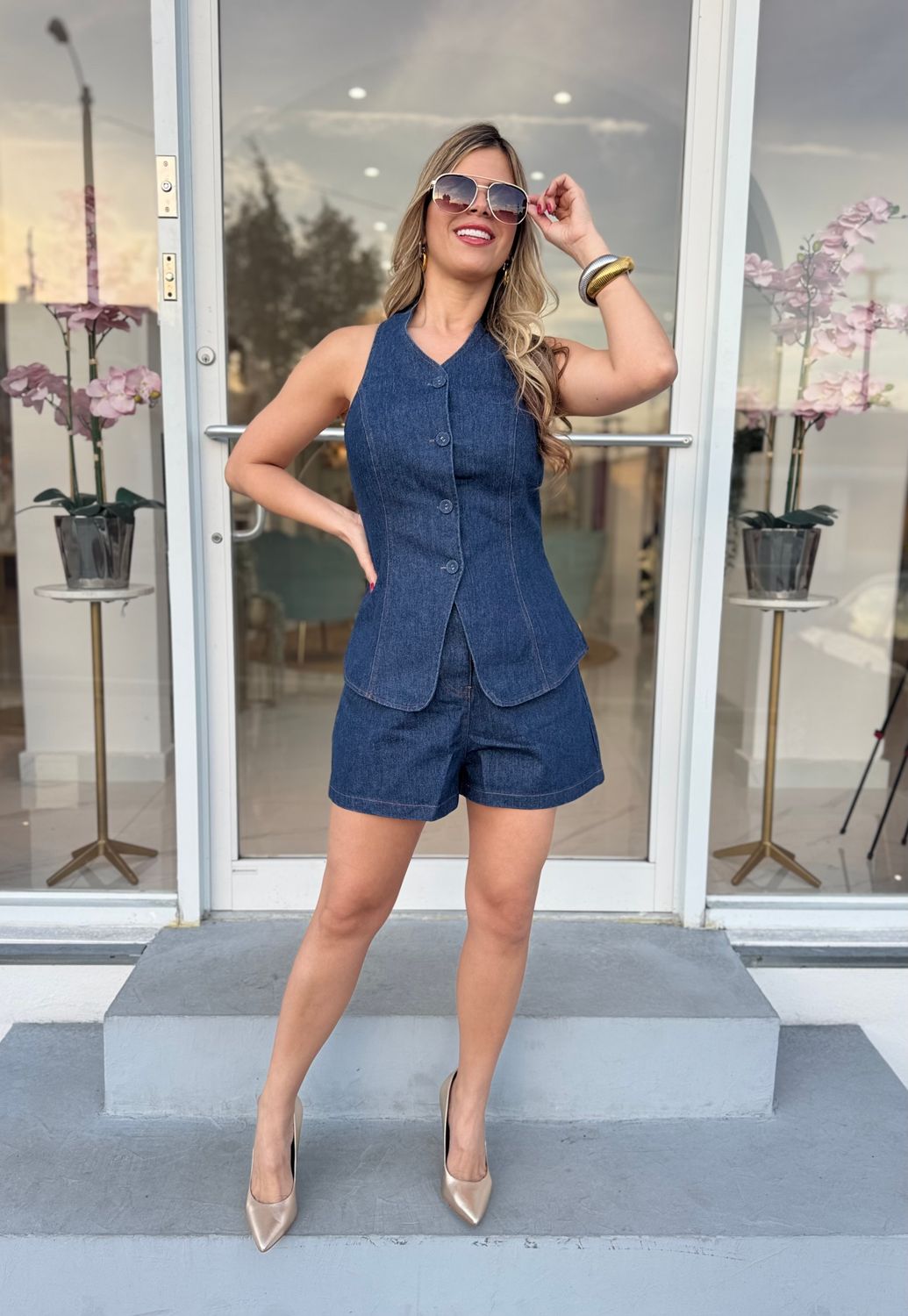 Denim Vest Short Pant Set