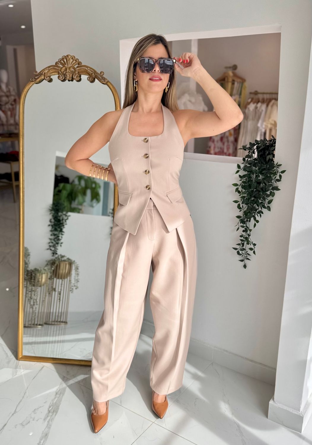 Business Cream Pant Set