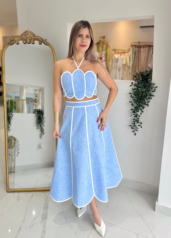 Light Blue Midi Skirt Set