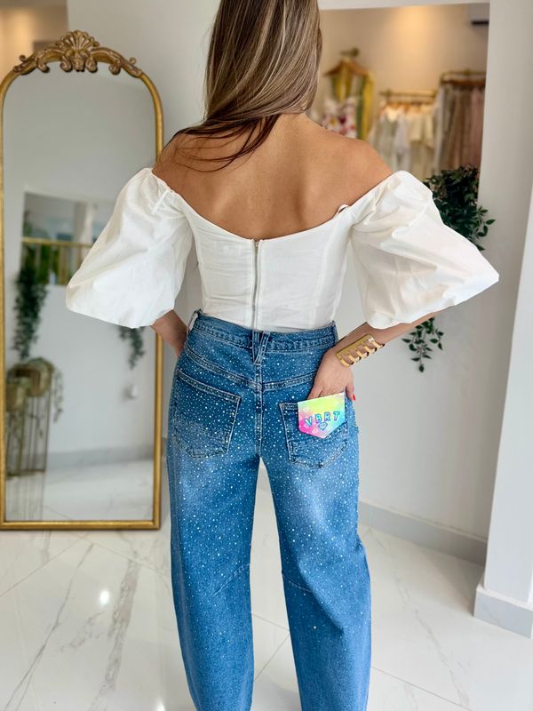 Rhinestones Barrel Jeans