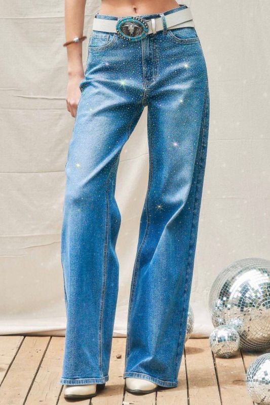 Rhinestones Wide Leg Jean