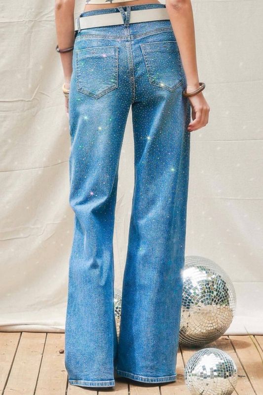 Rhinestones Wide Leg Jean