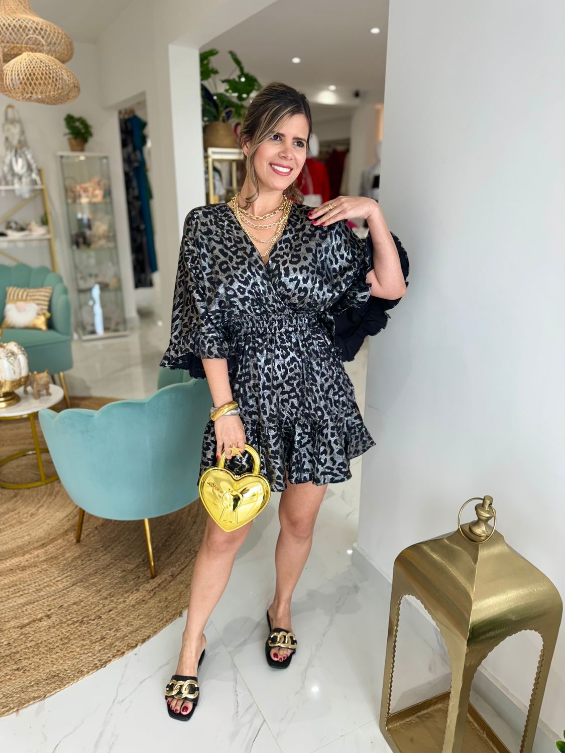 Leopard Black Short Dress