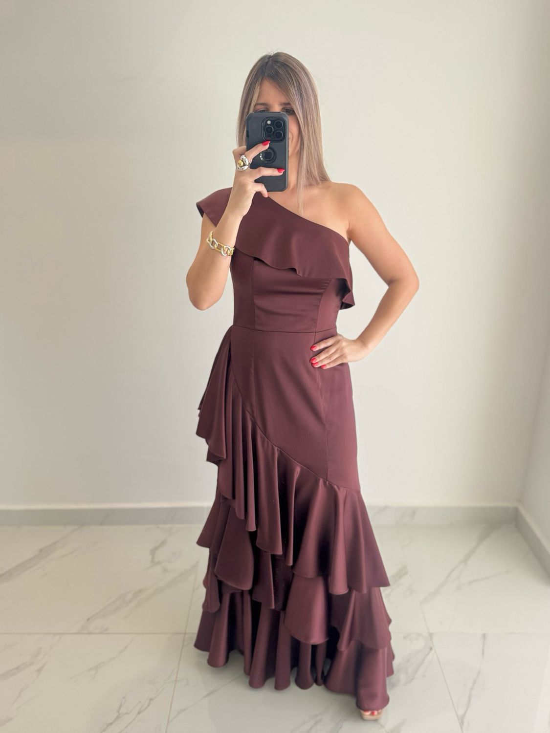 Reddish Brown One Shoulder Formal Exclusive Dress