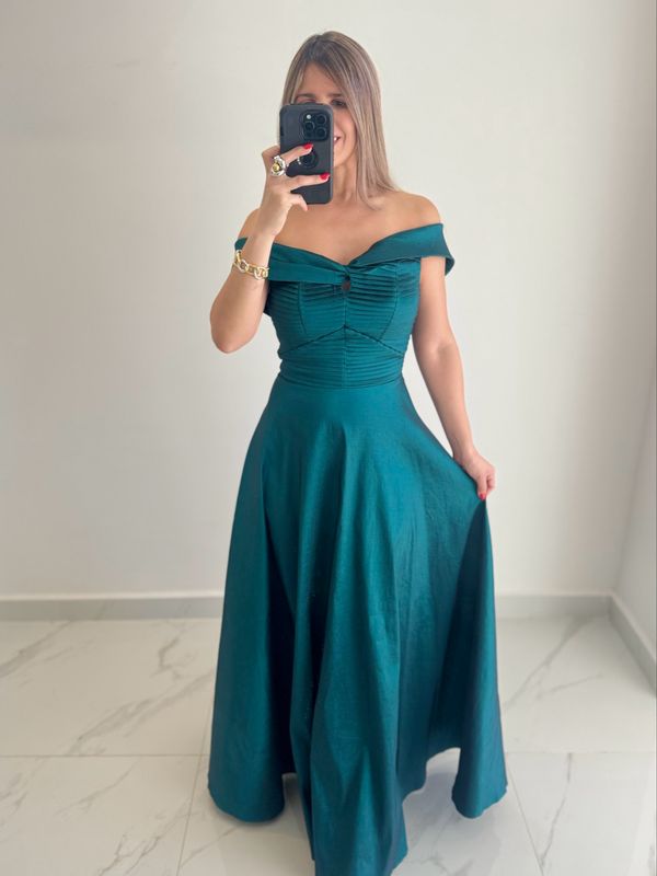 Teal Off Shoulder Exclusive Formal Dress