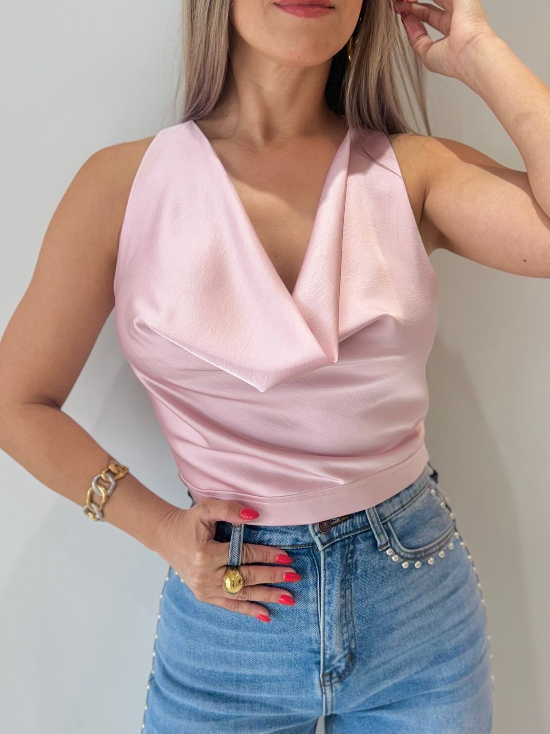 Light Pink Satín Blouse