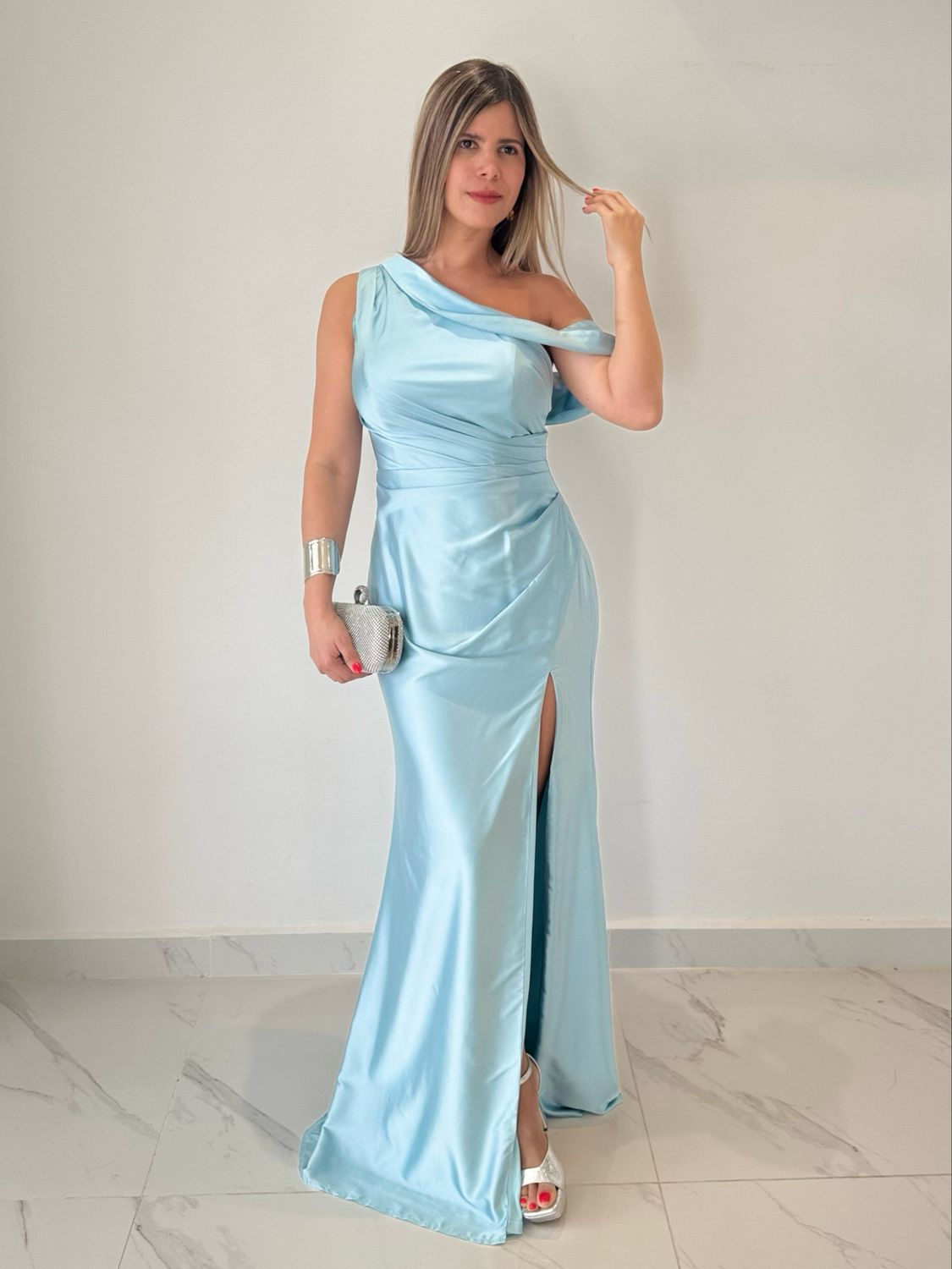 Light Blue Satin Formal Dress