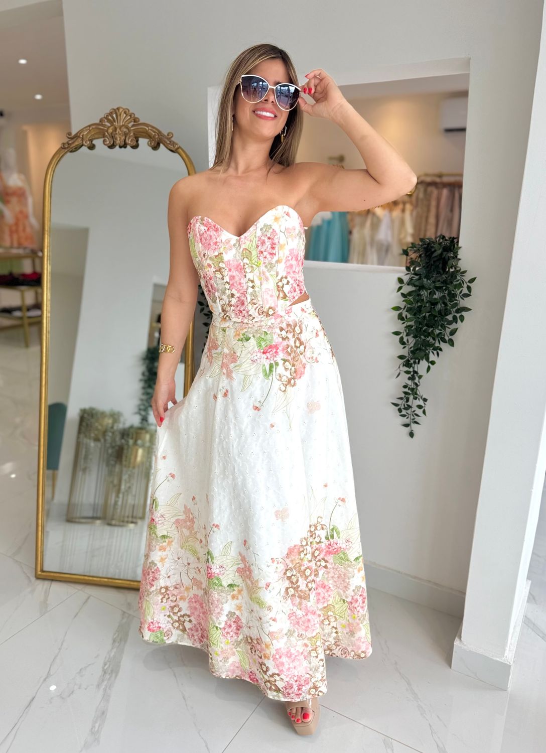 Flowers Embroidery Skirt Set