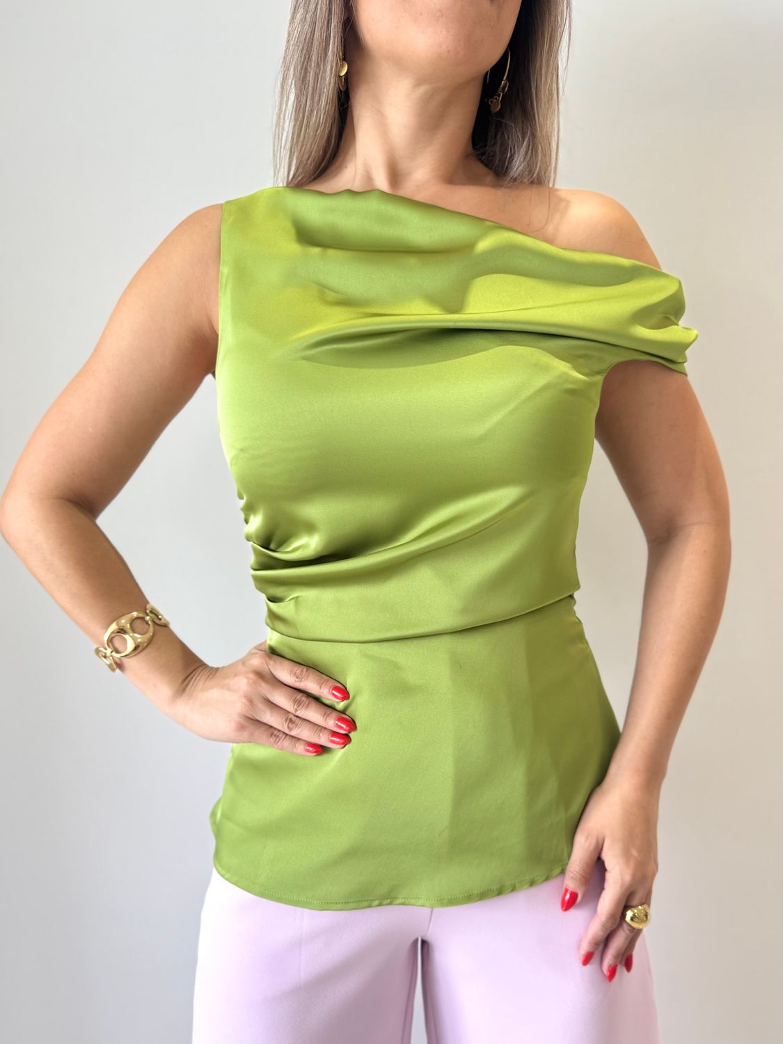 Green Satin Elegant Blousse