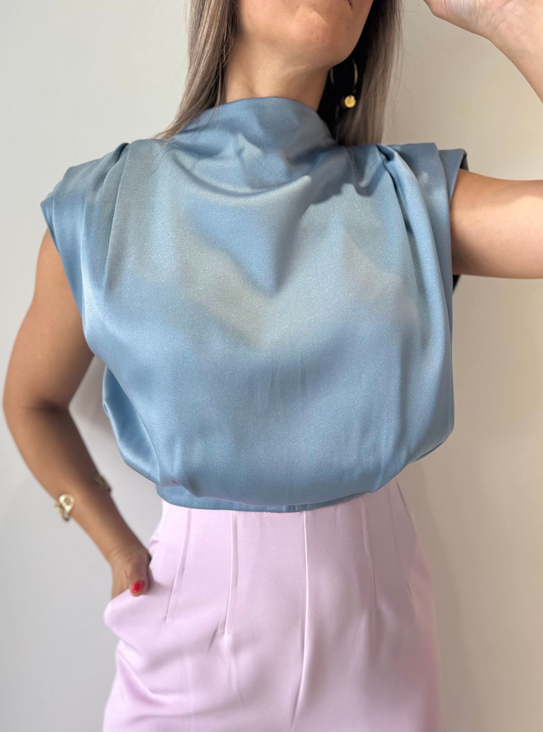 Blue Satin Elegant Blouse
