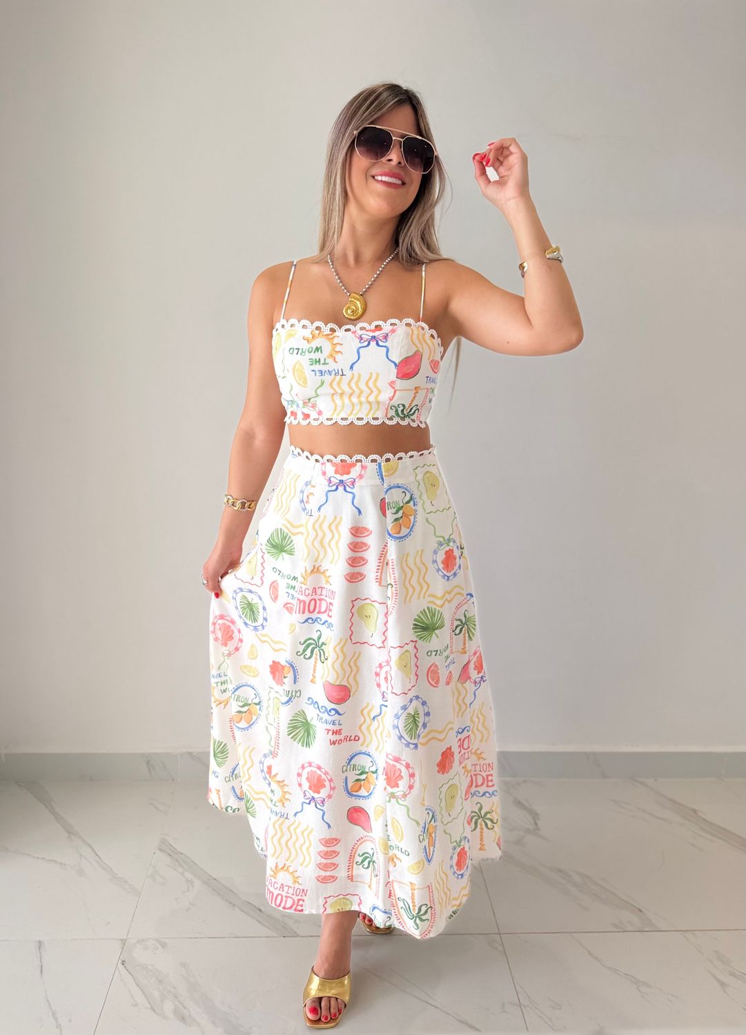 Tropical Midi Skirt Set