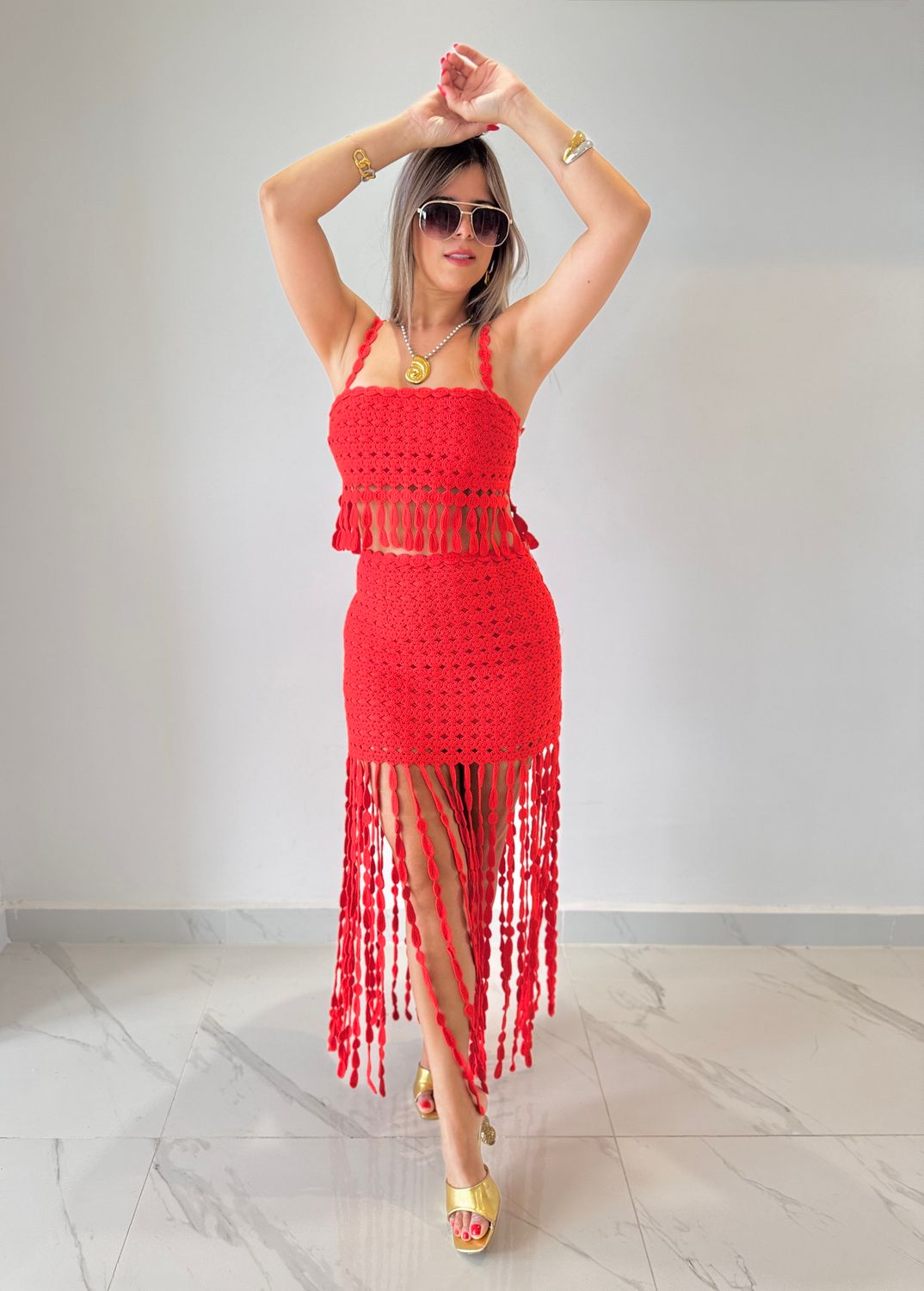 Tomato Crochet Skirt Set